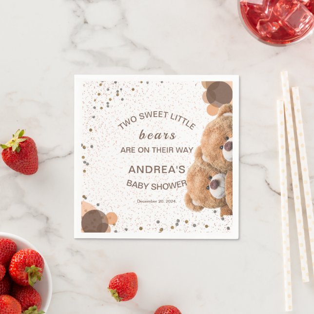 Cute Twin Bears Baby Shower Napkin (Insitu)