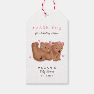 Cute Twin Bears Girls Baby Shower Thank You Gift Tags