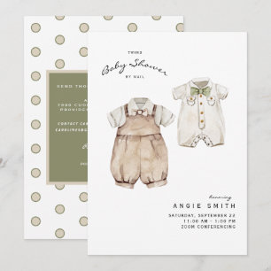 Cute Twin Boys Baby Shower by Mail Invitation