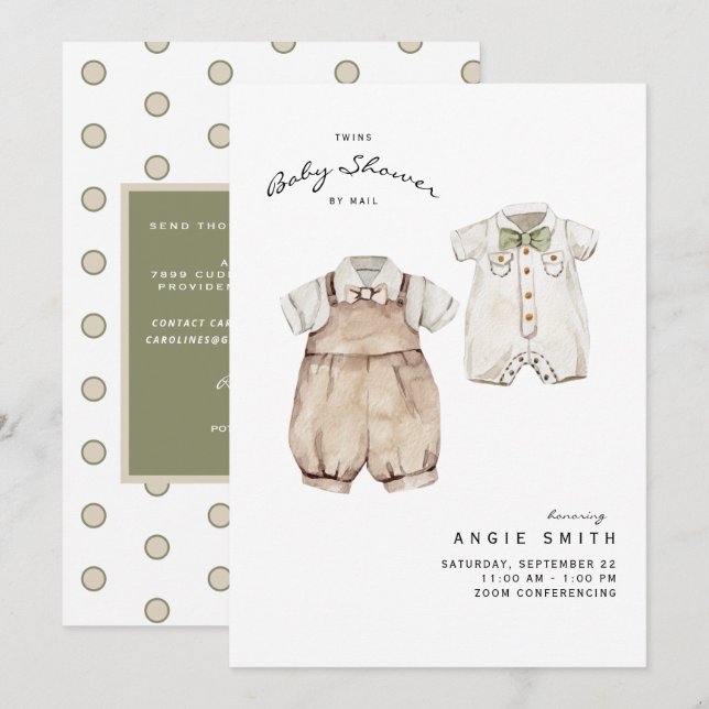 Cute Twin Boys Baby Shower by Mail Invitation (Front/Back)