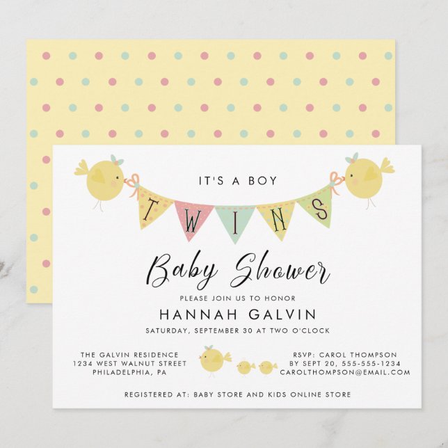 Cute Twin Boys Baby Shower Invitation (Front/Back)
