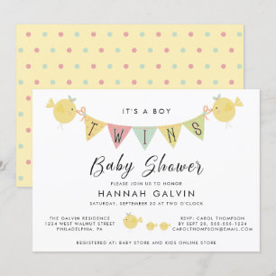 Cute Twin Boys Baby Shower Invitation