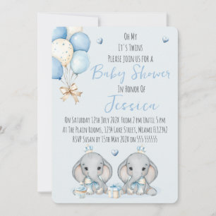 Cute Twin Boys Elephant  Baby Shower Invitation