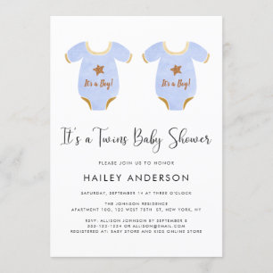 Cute Twin Boys Watercolor Baby Shower Invitation