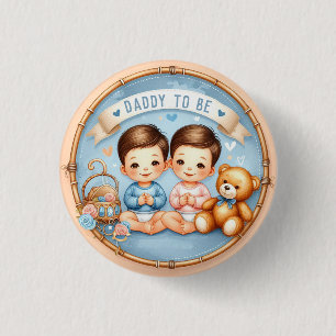Cute Twin Boys's Baby Shower Daddy To Be 3 Cm Round Badge