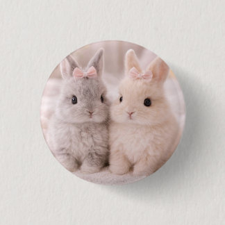 Cute Twin Bunnies Graphic Button