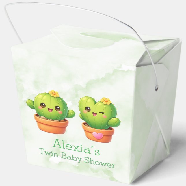 Cute Twin Cactus Baby Shower Favour Box (Back)