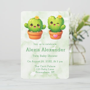 Cute Twin Cactus Baby Shower Invitation