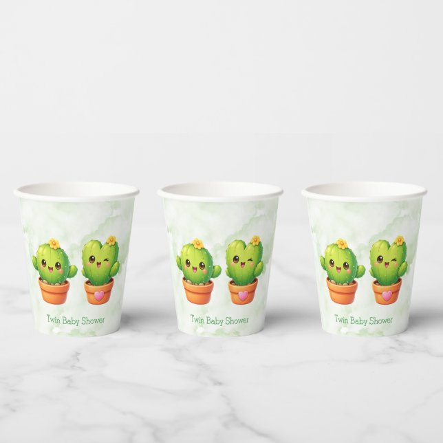 Cute Twin Cactus Baby Shower Paper Cups (Multi)