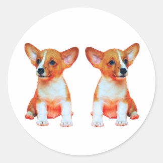 Cute Twin Corgi Puppies Classic Round Sticker