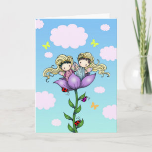 Cute Twin Fairies Twin Sister Birthday Card