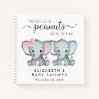 Cute Twin Girl Boy Elephant Baby Shower Guest Book