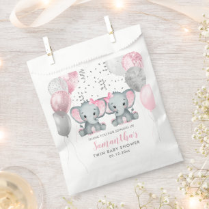 Cute Twin Girl Elephant Pink Balloons Baby Shower Favour Bags