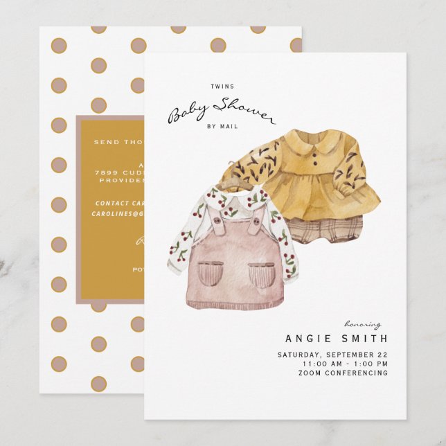 Cute Twin Girls Baby Shower by Mail Invitation (Front/Back)