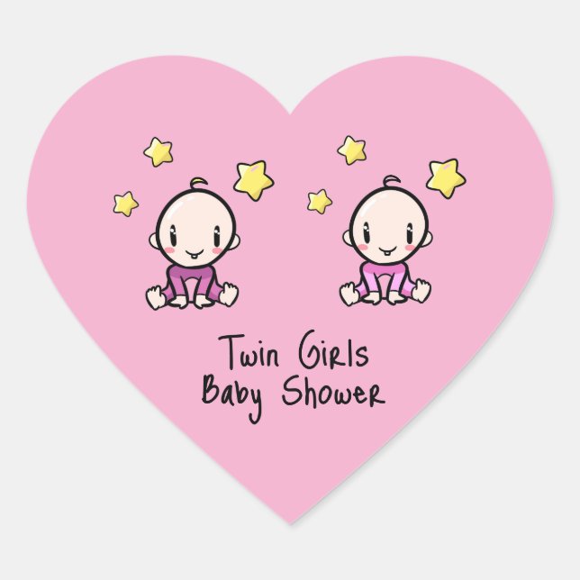 Cute Twin Girls, Pink, Personalised Twin Babies  Heart Sticker (Front)