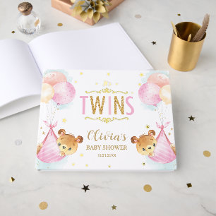 Cute Twin Girls Teddy Bears Twins Baby Shower Guest Book