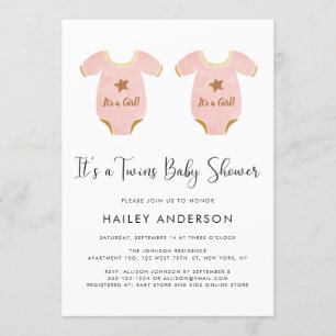 Cute Twin Girls Watercolor Baby Shower Invitation