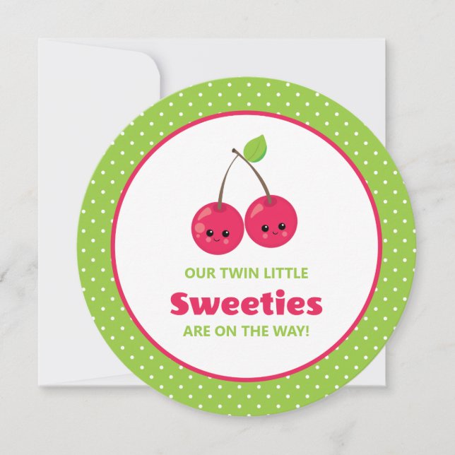 Cute Twin Little Sweeties Cherries Baby Shower Invitation (Front)