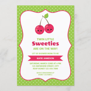 Cute Twin Little Sweeties Cherries Baby Shower Invitation