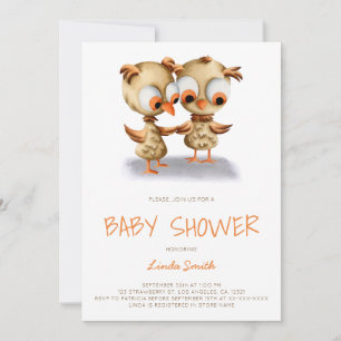 Cute Twin Owls Baby Shower Invitation