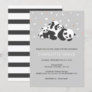 Cute Twin Panda Personalised Baby Shower Invitation