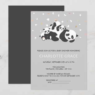 Cute Twin Panda Personalised Baby Shower Invitation