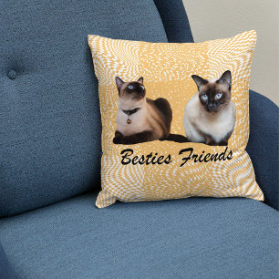Cute Twin Siamese Cats Decor Gift Beige Template Cushion