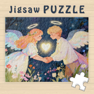 Cute Twin Soul Love Boy and Girl Angel Heart - Jigsaw Puzzle