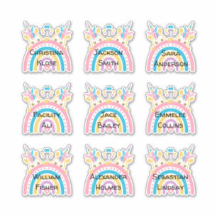 Cute Twin Unicorn Custom Multiple Name Stickers