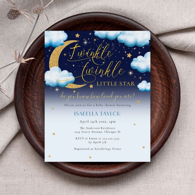Cute Twinkle Little Star Blue Boy Baby Shower Invitation Postcard (Creator Uploaded)