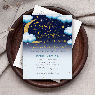 Cute Twinkle Little Star Blue Boy Baby Sprinkle Invitation Postcard