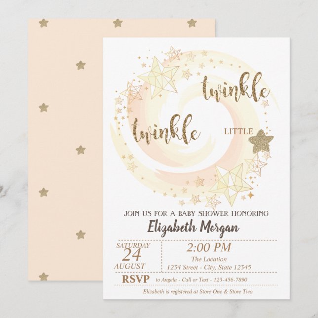 Cute Twinkle Little Star Glitter Baby Shower Invitation (Front/Back)