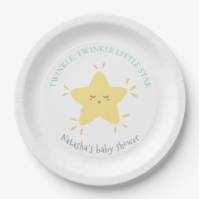 Cute Twinkle Little Star Nursery Rhyme Baby Shower Paper Plate (Front)