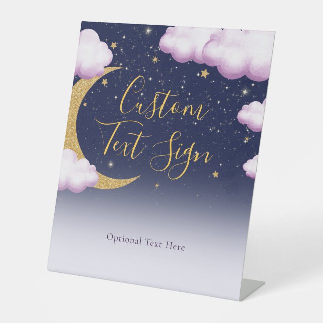 Cute Twinkle Little Star Pink Girl First Birthday Pedestal Sign (Front)