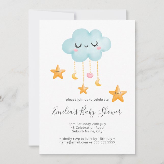 Cute Twinkle Twinkle Cloud Stars Baby Shower  Invitation (Front)