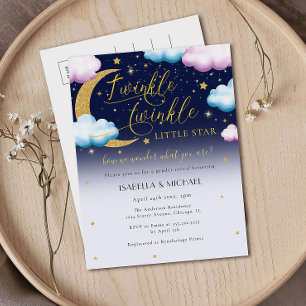 Cute Twinkle Twinkle Little Star Gender Reveal Invitation Postcard