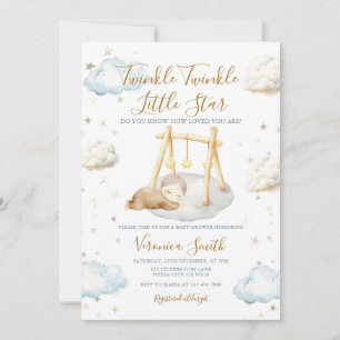Cute Twinkle Twinkle Little Star Moon Baby Shower Invitation