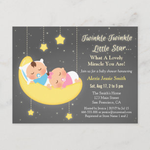 Cute Twinkle Twinkle Little Star Twins Baby Shower Invitation