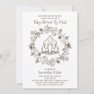 Cute Twins Baby Shower By Mail Elephants Invitation