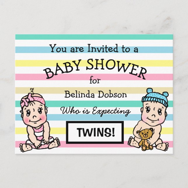 Cute Twins Baby Shower Invitations (Front)