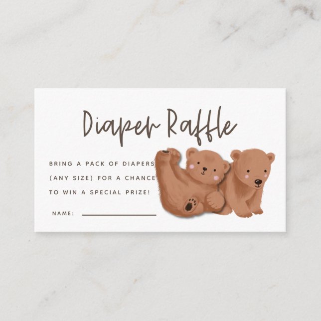 Cute Twins Bear Baby Shower Diaper Raffle Ticket Enclosure Card (Front)