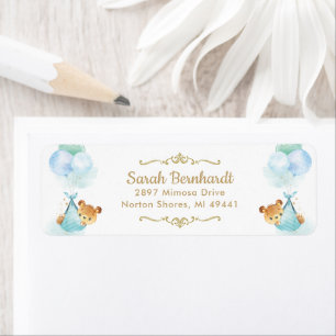 Cute Twins Boys Teddy Bears Baby Shower Label