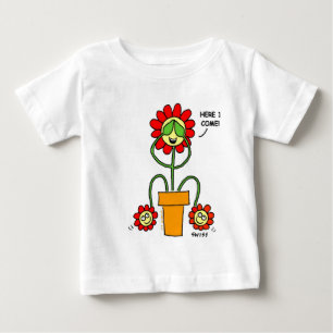 Cute Twins Cartoon Flowers Mum with Twin Babies Baby T-Shirt