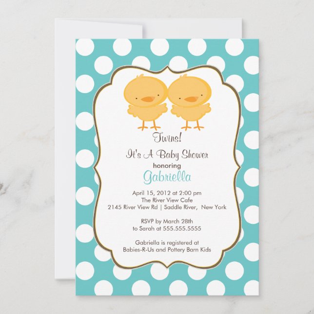 Cute Twins Chick Baby Shower Invitation Blue Boys (Front)