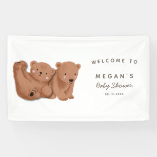 Cute Twins Cub Bear Baby Shower Banner