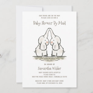 Cute Twins Elephants Baby Shower By Mail Invitation