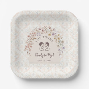 Cute Twins Floral Arch Baby Shower LPM26 Paper Plate