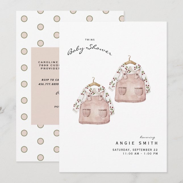 Cute Twins Girls Baby Shower Invitation (Front/Back)