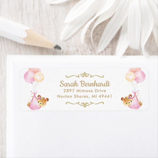 Cute Twins Girls Teddy Bears Baby Shower Label (Insitu)