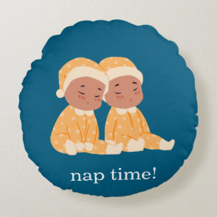 Cute Twins Nursery Round Cushion